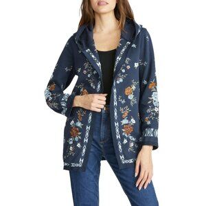 Driftwood Floral Embroidered Hooded Sweater – Size M, Navy